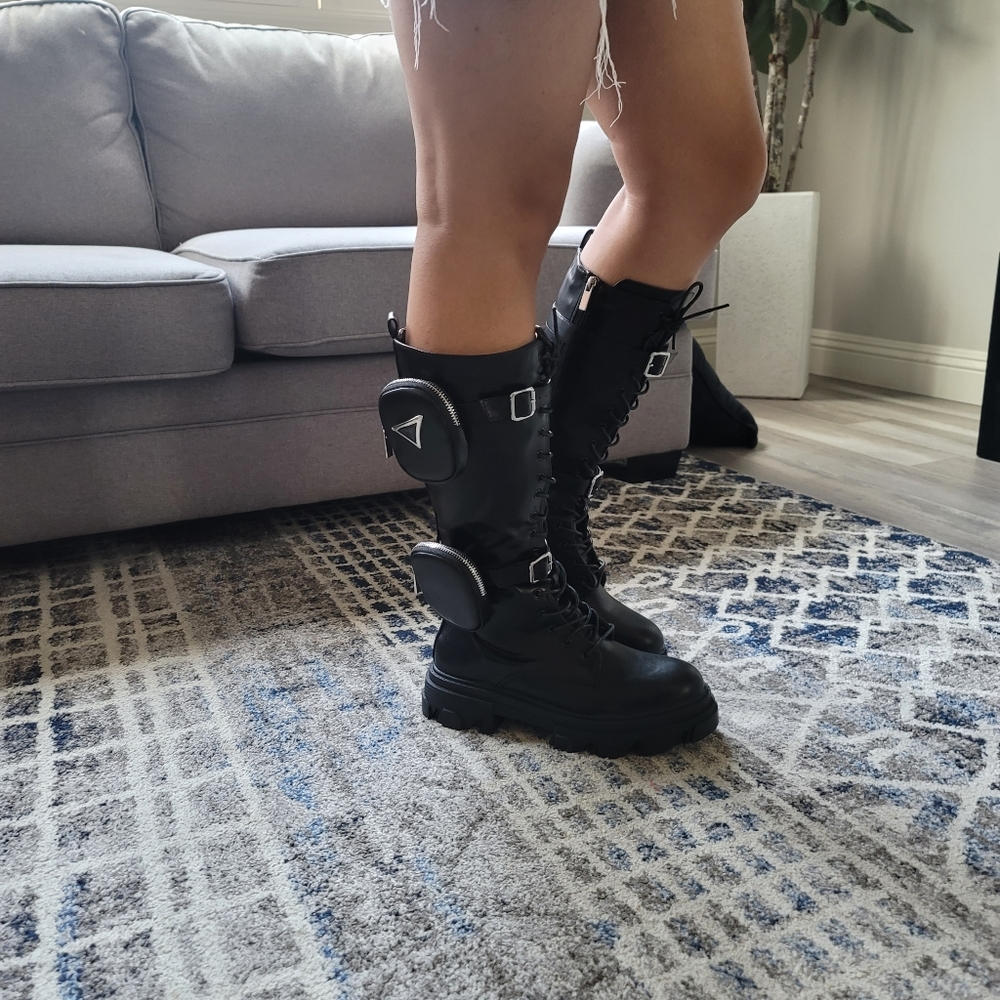 Zip-Pocket Tall Combat BootsBlack - Picture 5 of 6